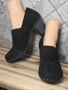 Dansko NORI Black Suede CHUNKY Studded Heel Clogs